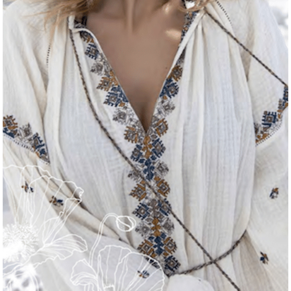 Scarlet Poppies Ibiza S/M Tunic Top Chic Embroidered Belted Beach